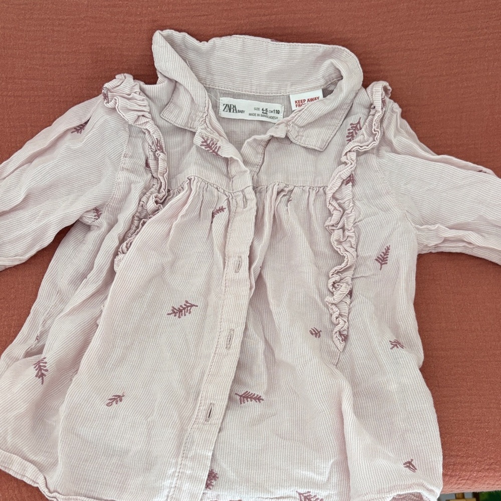 Zara Kids Pale Pink Ruffle Button-Up Blouse